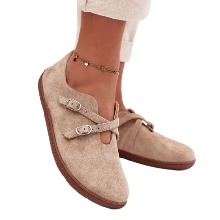 Pantofi din piele naturala BAREFOOT Cross Taupe - Img 2