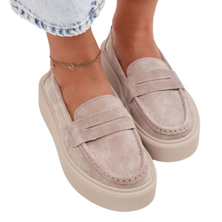 Pantofi din piele naturala CARA Beige - Img 3
