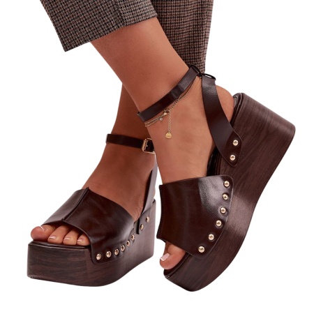 Sandale din piele ecologica CARINA Brown - Img 3