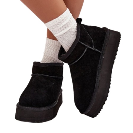 Cizme scurte imblanite din piele naturala TEMPO Black - Img 2