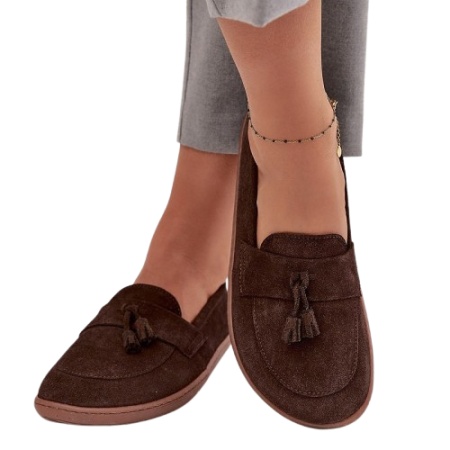 Pantofi din piele naturala BAREFOOT Fringe Brown - Img 2