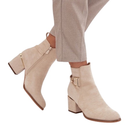 Botine din piele ecologica NAVINA Nude - Img 3
