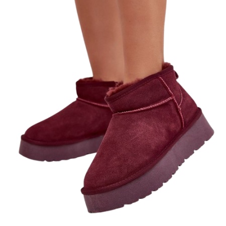 Cizme mini imblanite din piele naturala CEKA Burgundy - Img 3