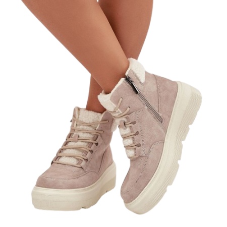Ghete imblanite din piele naturala NALA Beige - Img 3