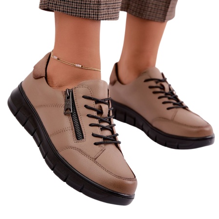 Pantofi din piele naturala SERENA Beige - Img 2