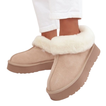 Papuci imblaniti din piele naturala TOTO Beige - Img 2