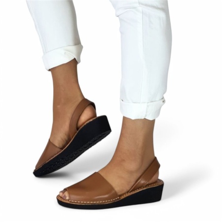 Sandale din piele AVARCA WEDGE Camel Gel - Img 3