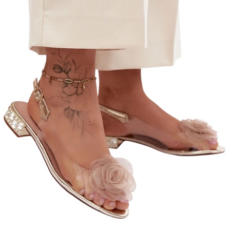Sandale din piele naturala si vinyl MAKRI Gold - Img 2