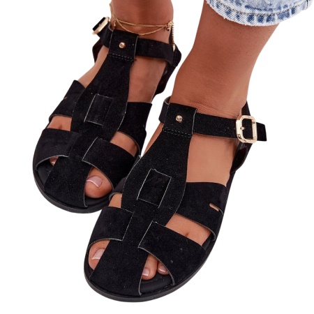 Sandale tip roman din piele ecologica ARACELI Black - Img 3