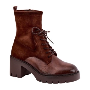 Botine din piele ecologica si textil MIREIA Camel