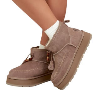 Cizme imblanite din piele naturala OFELIA Beige - Img 2
