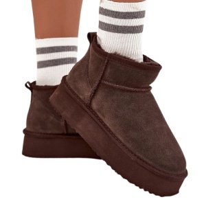 Cizme scurte imblanite din piele naturala TEMPO Brown - Img 2
