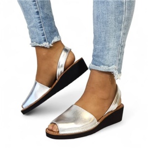 Sandale din piele AVARCA Metal Wedge Silver - Img 5