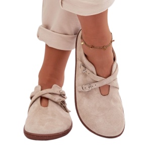 Pantofi din piele naturala BAREFOOT Cross Beige - Img 2