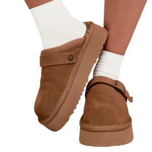 Papuci imblaniti din piele naturala ELOISA Beige - Img 3