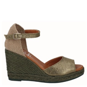Sandale din in si piele CLAUDIA Khaki