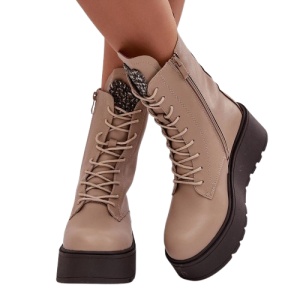 Bocanci din piele naturala JEZZI Beige - Img 3