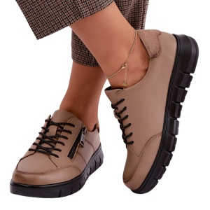 Pantofi din piele naturala SERENA Beige - Img 3