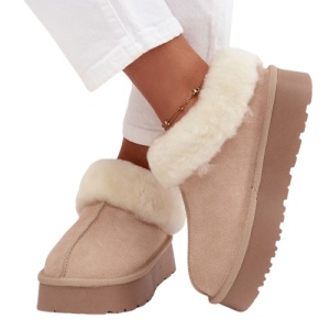 Papuci imblaniti din piele naturala TOTO Beige - Img 3