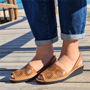 Sandale din piele AVARCA RAY Wedge Camel - Img 3