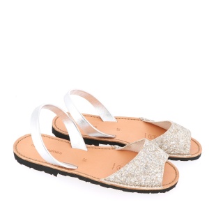 Sandale din piele naturala MINORQUINES Caleta Glitter Beige
