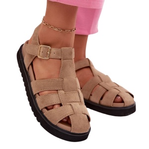 Sandale tip roman din piele ecologica SALMA Beige - Img 2