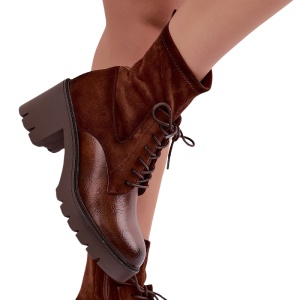 Botine din piele ecologica si textil MIREIA Camel - Img 2
