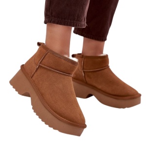 Ghete imblanite din piele naturala ENEDY Camel - Img 2