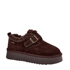 Papuci imblaniti din piele naturala NURIA Brown