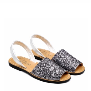 Sandale din piele naturala, AVARCA GLITTER Plumb