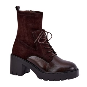 Botine din piele ecologica si textil MIREIA Brown