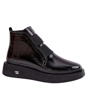 Botine din piele naturala lacuita AGUSTINA Black