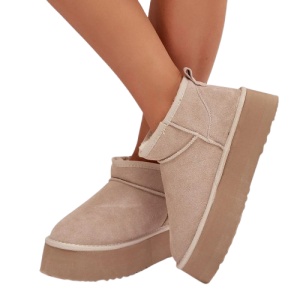 Cizme mini imblanite din piele naturala ADA Beige - Img 2