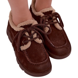 Ghete imblanite din piele naturala LARA Brown - Img 2