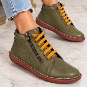 Ghetute din piele naturala BRUNA Khaki - Img 2