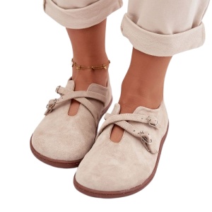 Pantofi din piele naturala BAREFOOT Cross Beige - Img 3