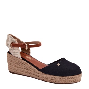 Sandale din piele naturala si bumbac HAIZEA Black