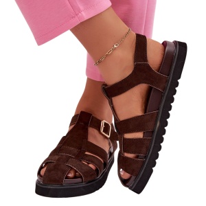 Sandale tip roman din piele ecologica SALMA Brown - Img 3