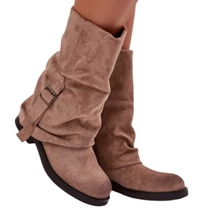 Cizme din piele ecologica DINALA Beige - Img 2