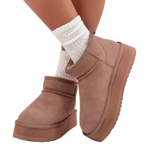 Cizme scurte imblanite din piele naturala TEMPO Beige - Img 3