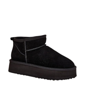 Cizme scurte imblanite din piele naturala TEMPO Black