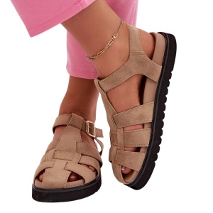 Sandale tip roman din piele ecologica SALMA Beige - Img 3