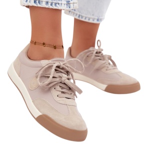 Sneakersi din piele naturala AMPARO Beige - Img 3