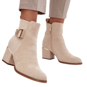 Botine din piele ecologica NAVINA Nude - Img 2