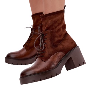 Botine din piele ecologica si textil MIREIA Camel - Img 3