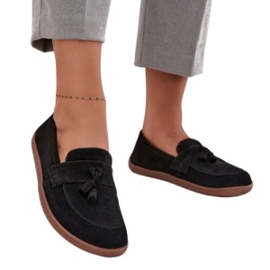 Pantofi din piele naturala BAREFOOT Fringe Black - Img 2