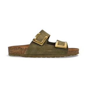 Papuci din piele naturala SUSANA Khaki - Img 4