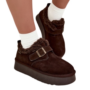 Papuci imblaniti din piele naturala NURIA Brown - Img 2