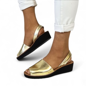 Sandale din piele AVARCA Metal Wedge Gold - Img 5