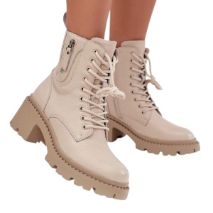 Bocanci din piele naturala REKA Beige - Img 2
